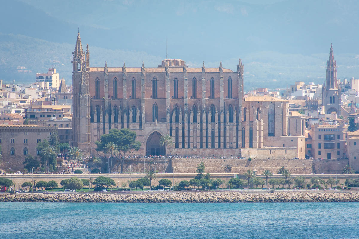 Palma De Mallorca Cathedral in the distance as seen from the cruise port.