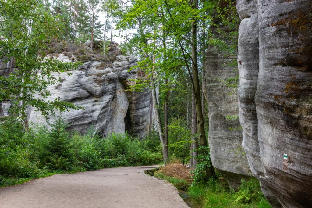 Explore stunning rock formations and lush greenery in Adršpach-Teplice National Park, Czech Republic.