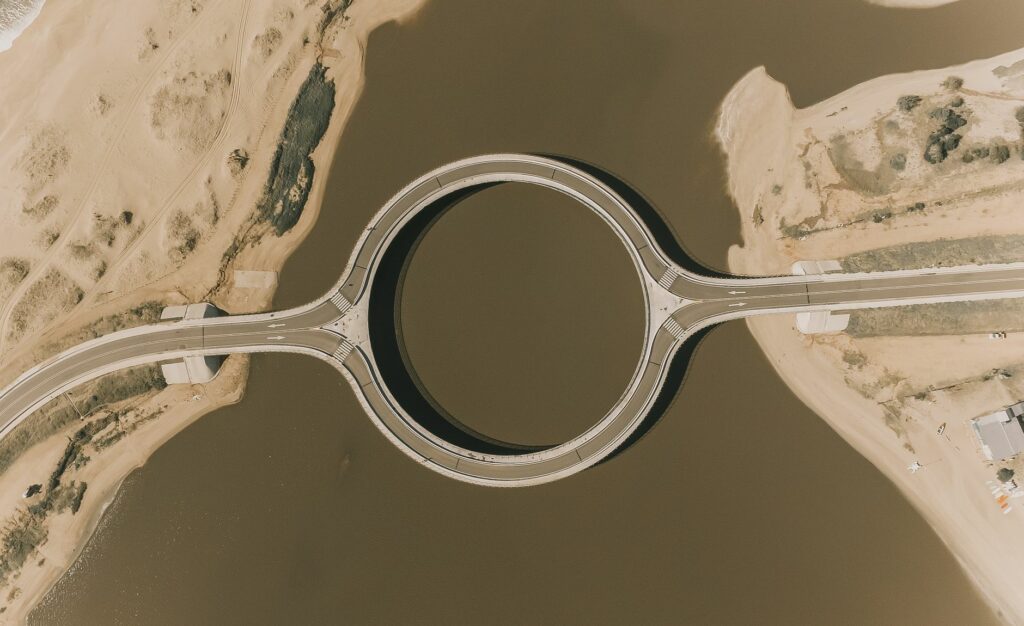 Circular bridge surrounded by water in Departamento de Maldonado, Uruguay.