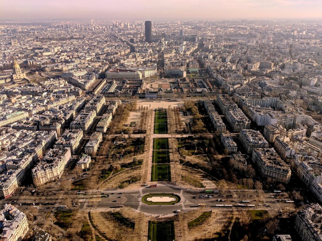 Stunning aerial view of Paris showcasing iconic cityscape and architecture.